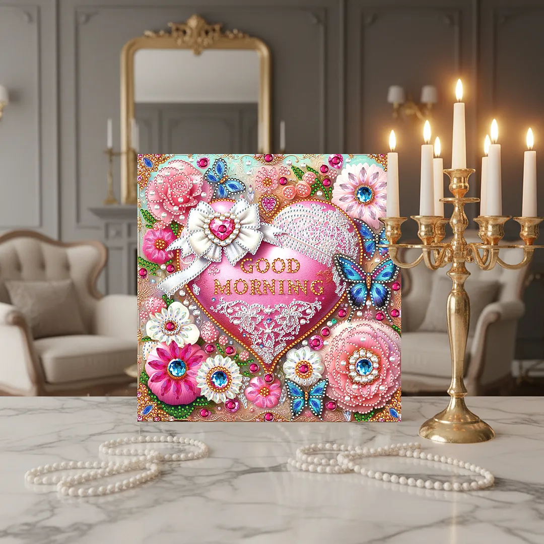 Good Morning DIY Special Shape Drill Diamond Art Pearl Painting Kit with Frame 25x25cm Art Craft Pearl Diamond Painting for Adults Beginners Home Decor
