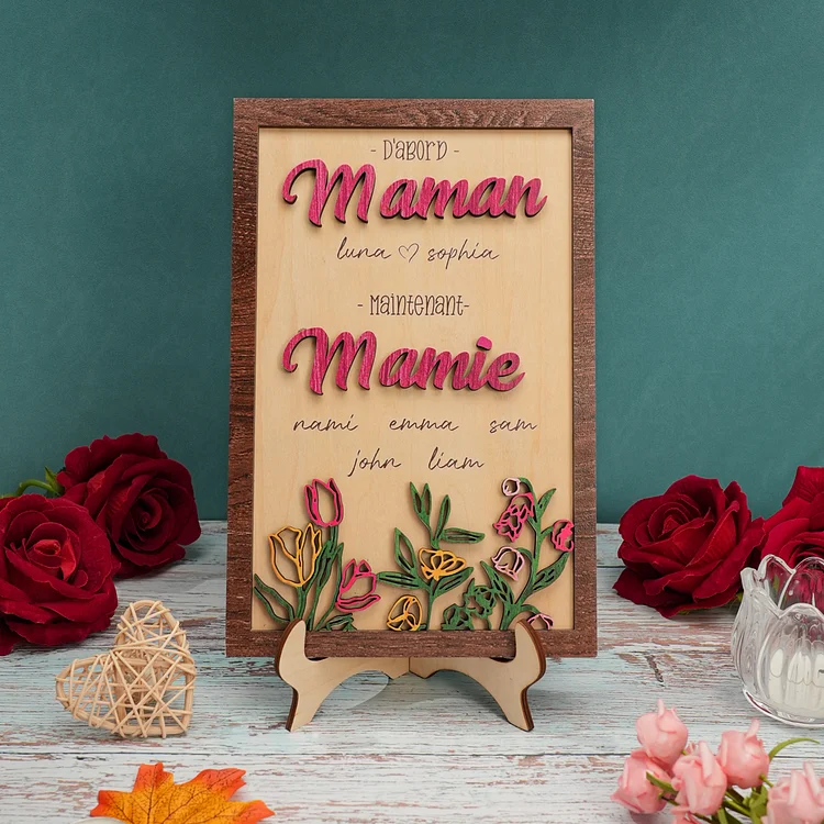 À ma Maman/Mamie - Décoration en bois Fleurs 2 Textes Personnalisés Ornement pour Famille Jessemade FR