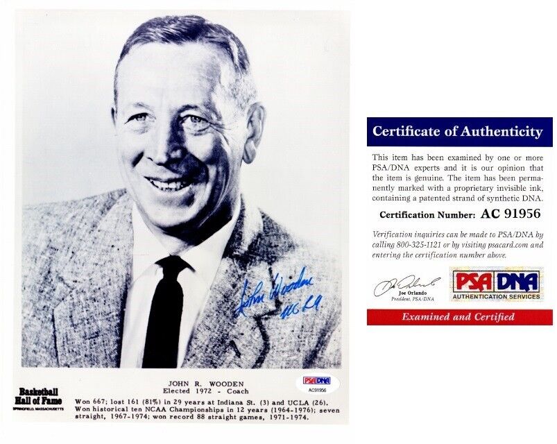 John Wooden Signed UCLA Bruins 8x10 inch Photo Poster painting - PSA/DNA COA - Deceased 2010