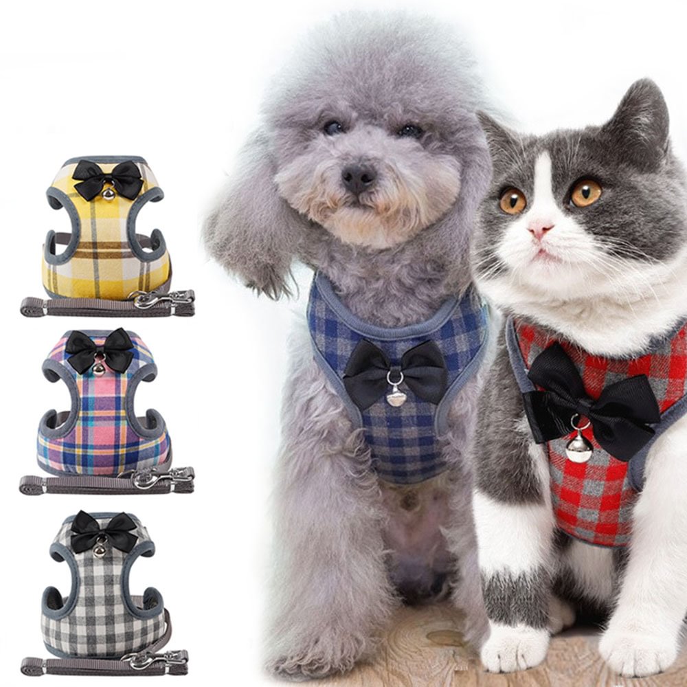 Pet Harness And Leash Set With Bell Bow