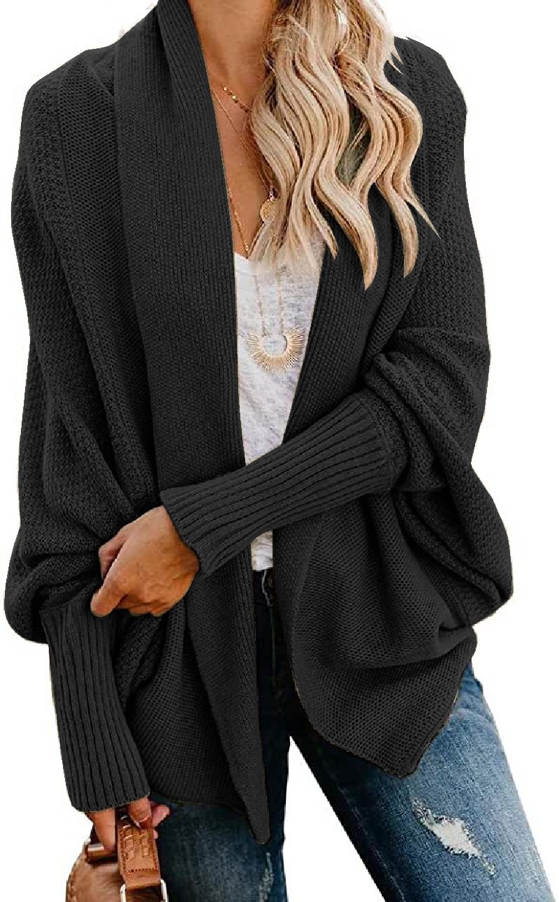 Batwing Sleeve Loose Knitted Cardigan Women's Multi-color Inverness Coats