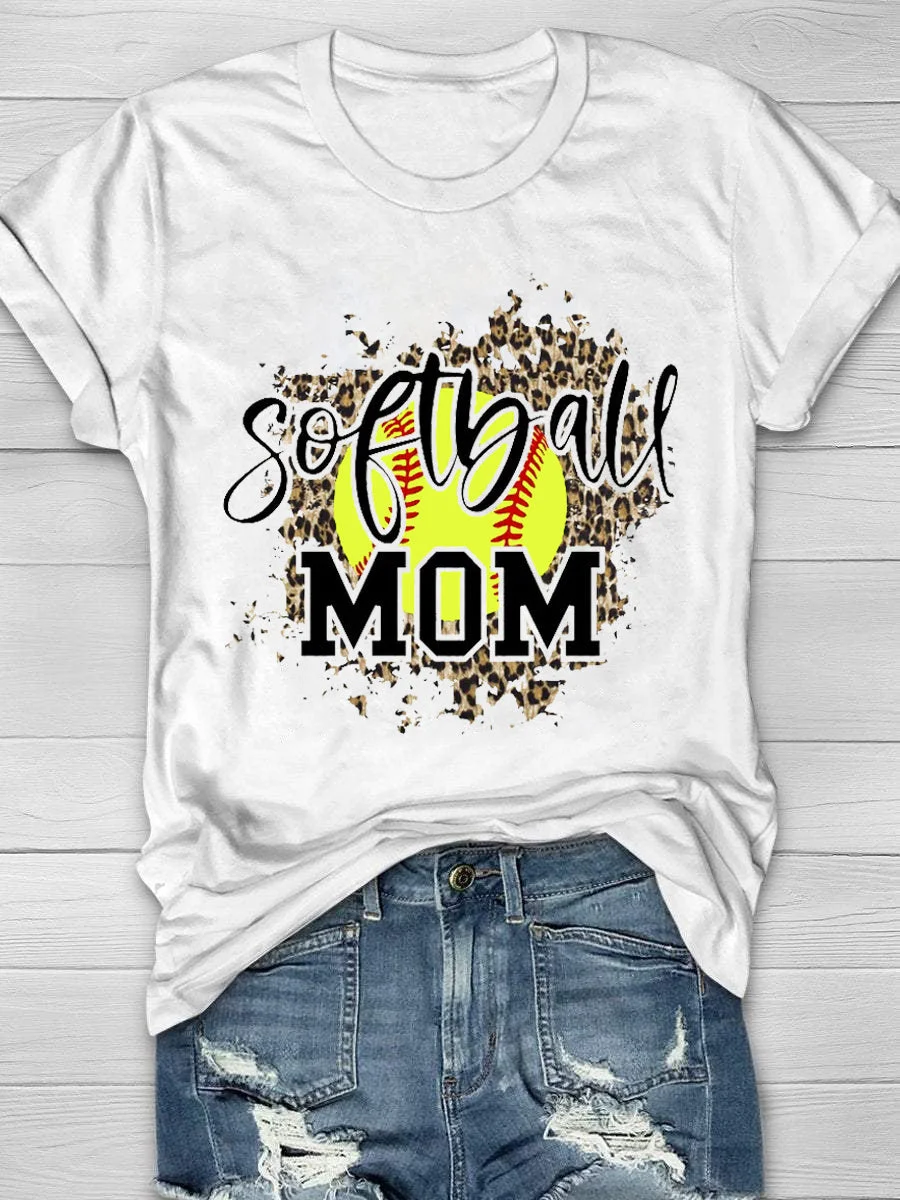Softball Mom Leopard Print Short Sleeve T-Shirt