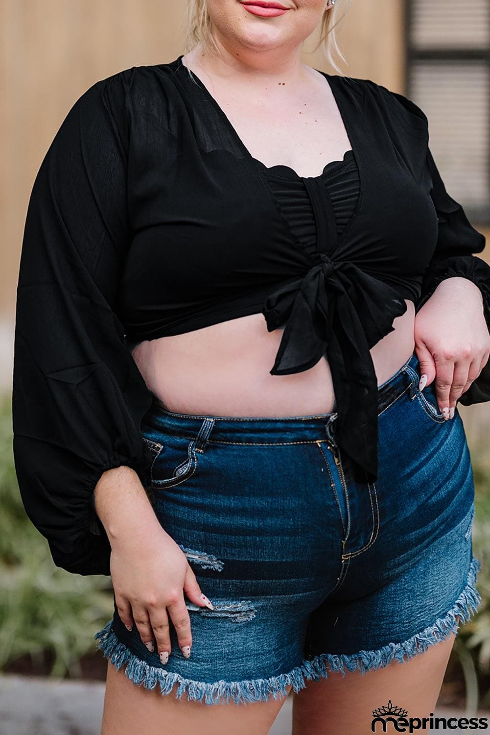 Plus Size Tie Front Crop Top