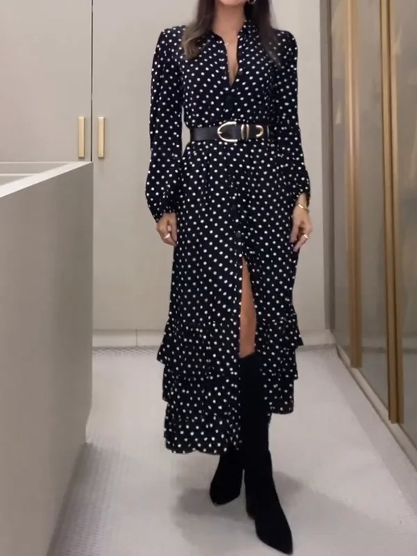  Fashion Long Sleeve Polka Dot Women's Dress