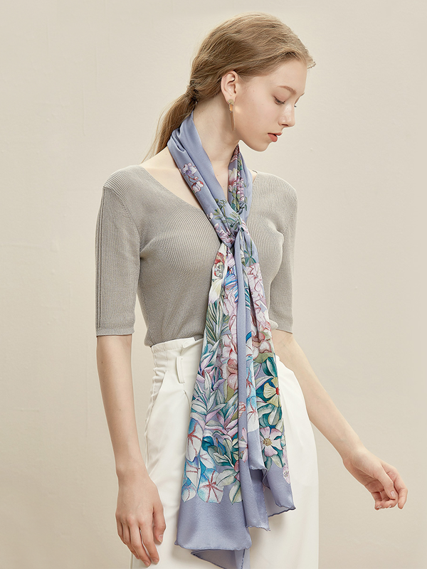 Silk Scarf Elegant Blue New Style For Women-Chouchouhome