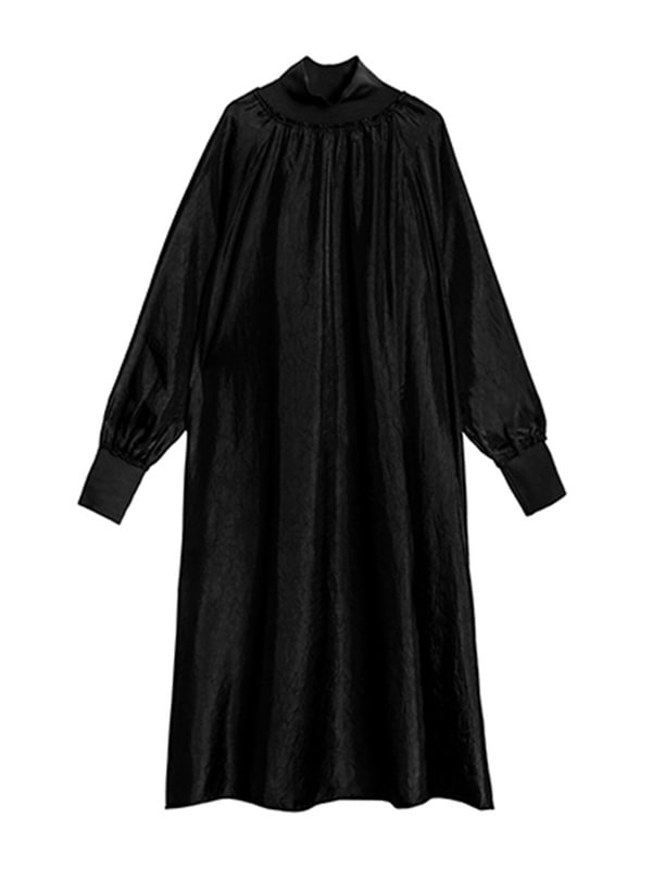 Original Black&Gray Loose High-Neck Long Sleeve Dress