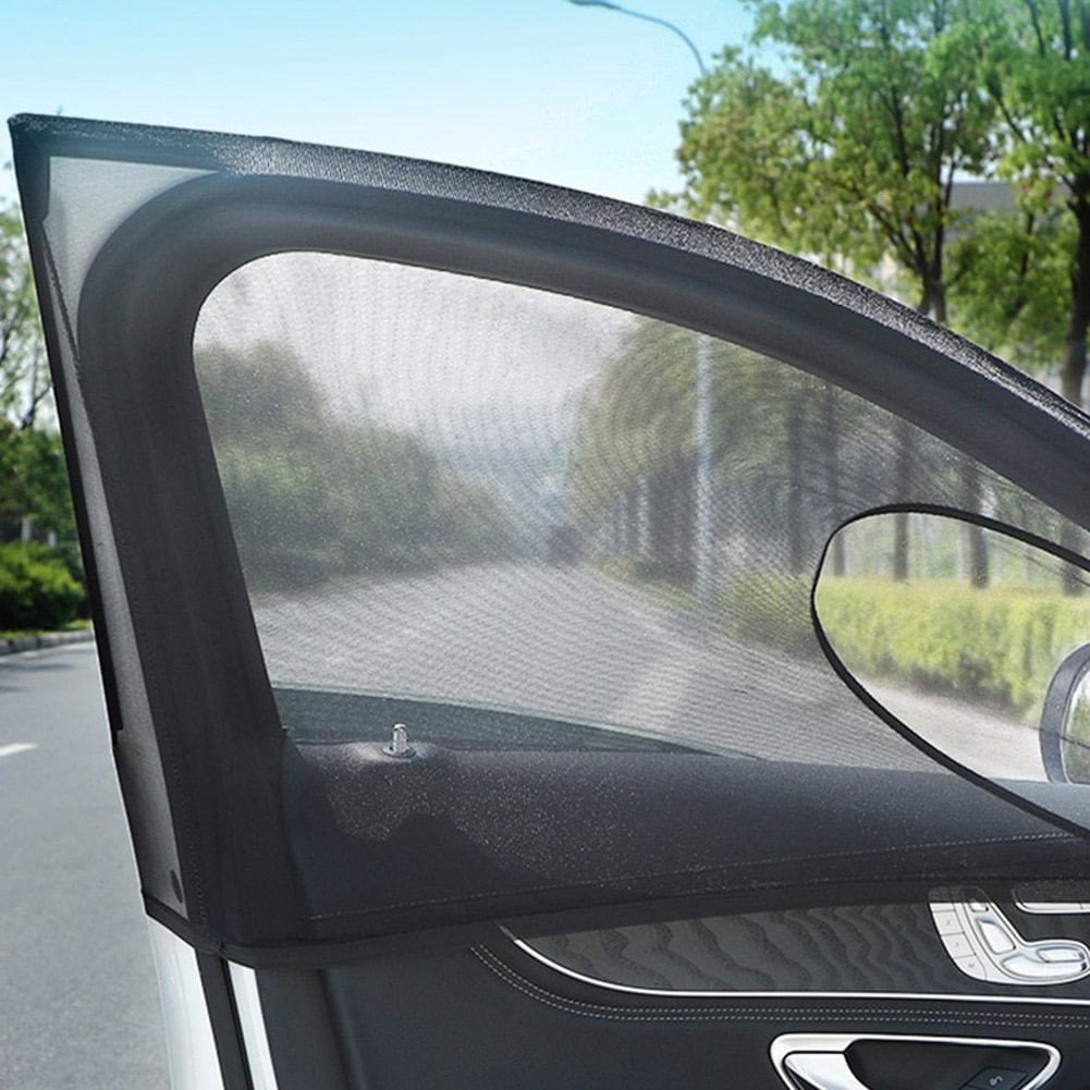 1 Pair Car Front Side Window Sunshade Breathable Mesh Anti Mosquito Sun Shade Screen Visor Double Layer Design Universal