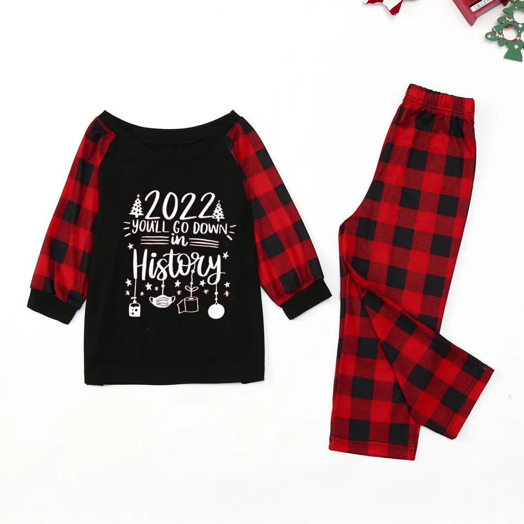 Christmas Parent-Child &ldquo;You'll Go Down&rdquo; Patterned Family Matching Pajamas Sets