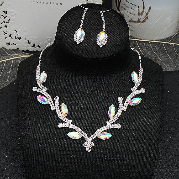 Luxury Colorful Rhinestone Irregular Leaf Shape Necklace Earrings | Oxredo Shop Ramadan Sale