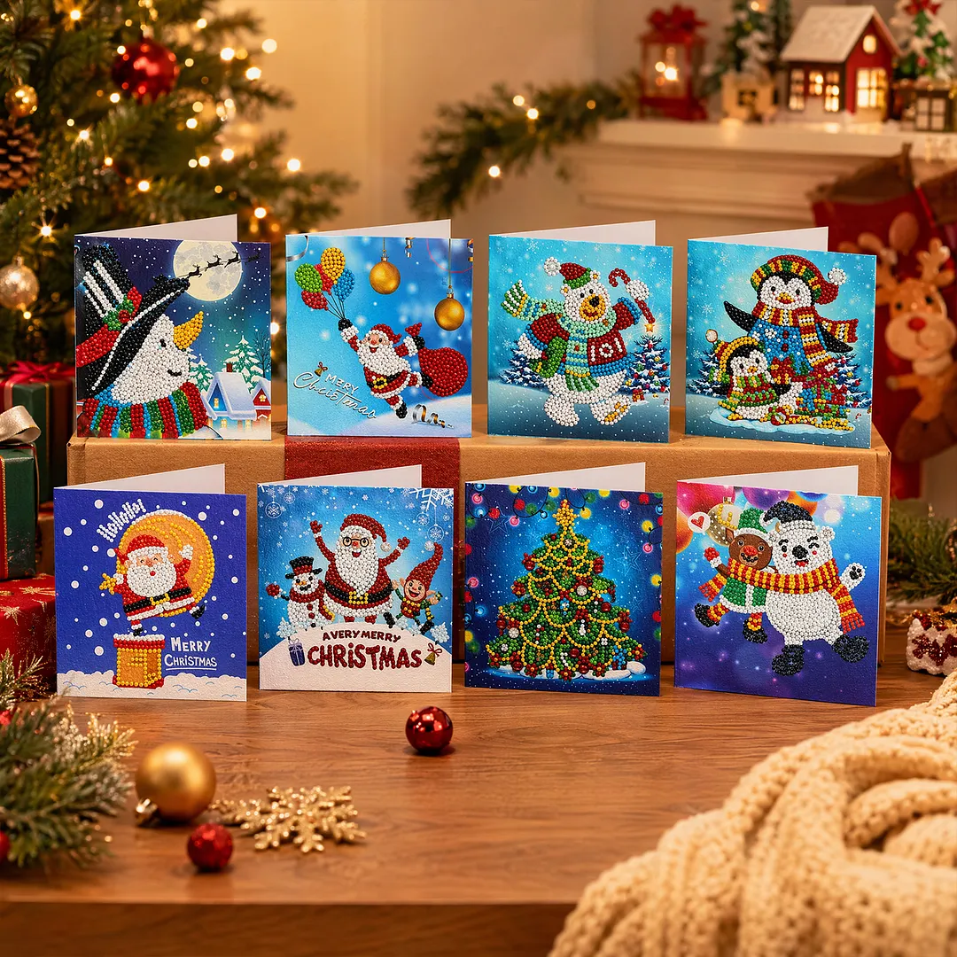 8PCS Winter Animals DIY Diamond Painting Greeting Card Kits with Envelopes Diamond Art Greeting Cards Diamond Art Cards Kits for Adults DIY Crafts Family Friend Gifts