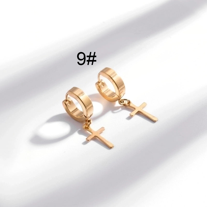 1 Pair Hip-Hop Geometric Cross Feather Plating 316 Stainless Steel Earrings