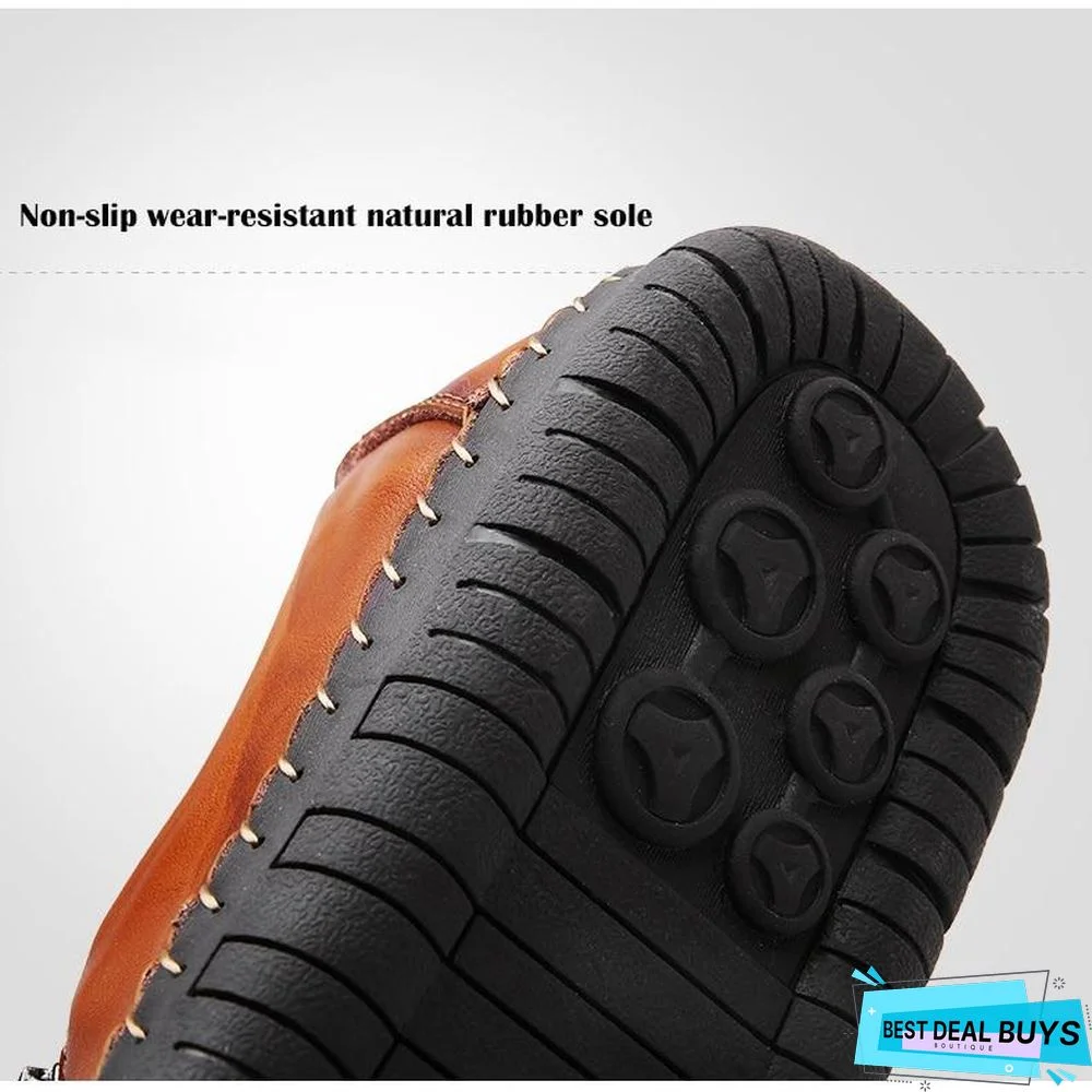 Men's Comfortable Casual Loafers Split Leather Flats Moccasins Shoes