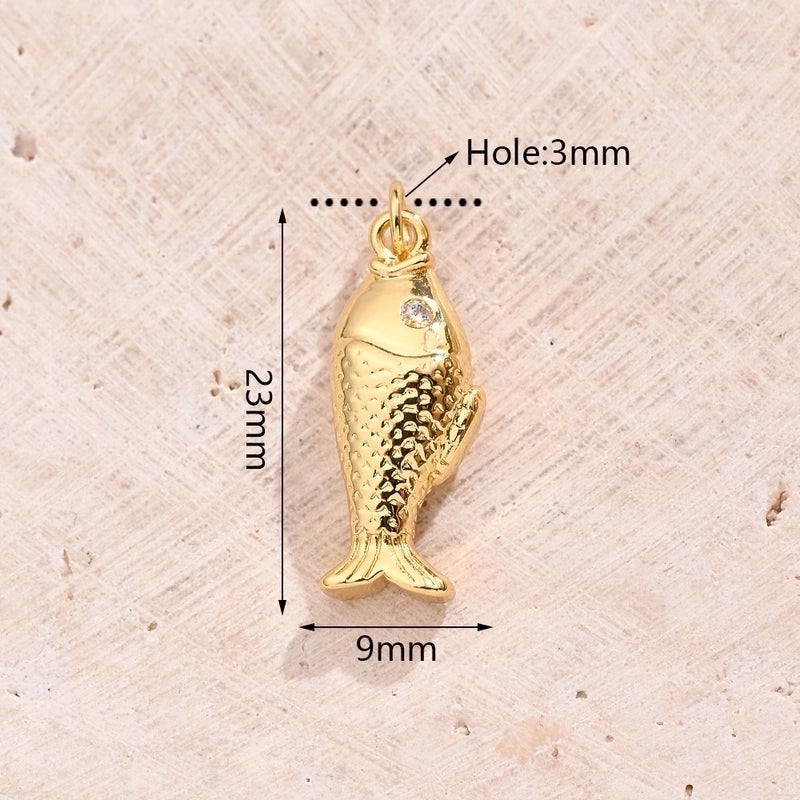 1 Pc/Package 17×16.5mm 19x7mm 23x9mm Hole 3~3.9mm Copper Zircon 18K Gold Plated White Gold Plated Fish Carp Polished Pendant Jewelry Accessories