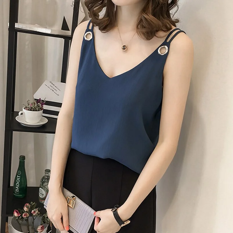 Women's Tops Chiffon Blouse Shirt Fashion Womens Tops And Blouses 2023  Sleeveless Summer Tops Blusas Femininas A673