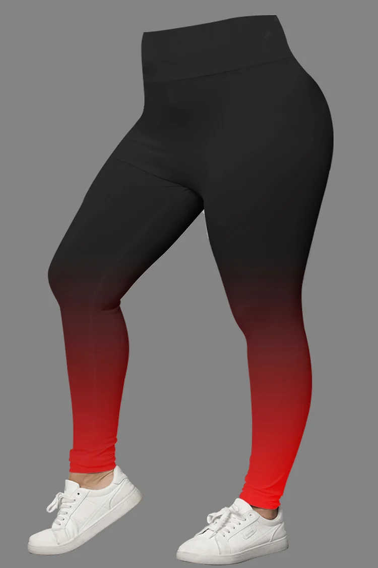 Flycurvy Plus Size Christmas Red Ombre Print Legging  Flycurvy [product_label]