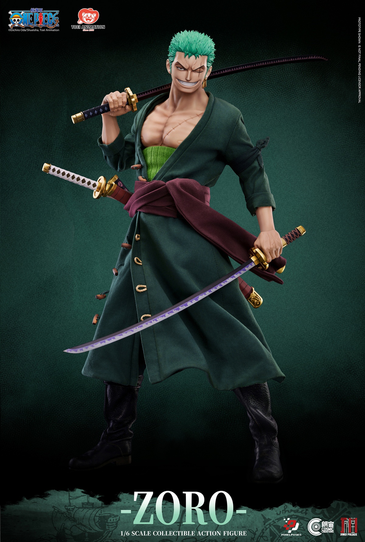 Pixel Poses X Cosmic Creations X JIMEI PALACE Studio - ONE PIECE Roronoa Zoro 1/6 Scale Platinum Silicone Action Figure (Licensed)-
