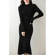 Dwblockchain Cashmere Sweater Women's Knitted Dresses 100% Merino Wool O-Neck Elegant Party Dress Autumn Winter Female Pullover Casual Skirts