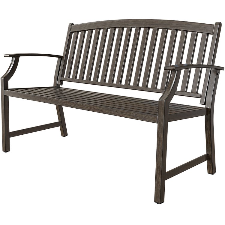Steel Garden Bench with Faux Wood Finish (Northwoods Brown)