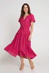 Wholesale Magenta Dress, Smocked Waist Midi, SS2027 Resort Wear, Tunic Summer Dress Vendor, Boutique Clothing Wholesale