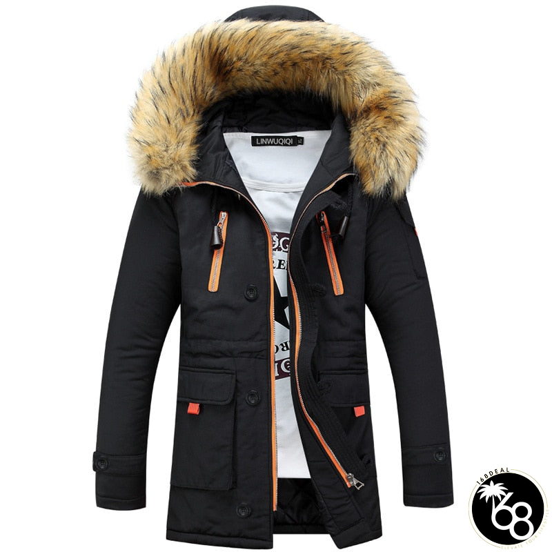 Men's Cotton Long Sleeve Zipper Closure Winter Hooded Jacket | 168DEAL