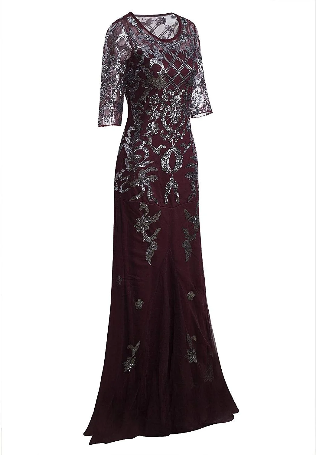 Vintage 1920s Long Wedding Prom Dresses 2/3 Sleeve Sequin Party Evening ...