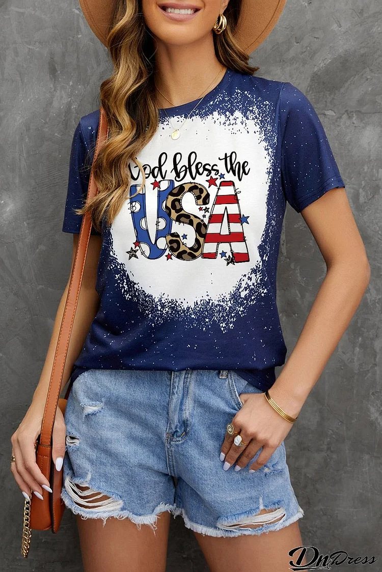 GOD BLESS THE USA Printed Tee Shirt