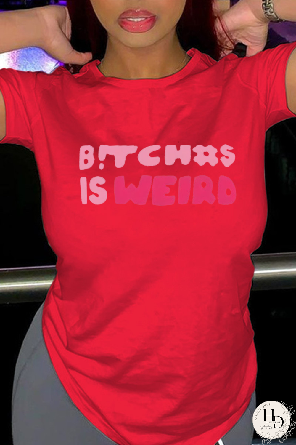 Red Fashion Street Print Letter O Neck T-Shirts