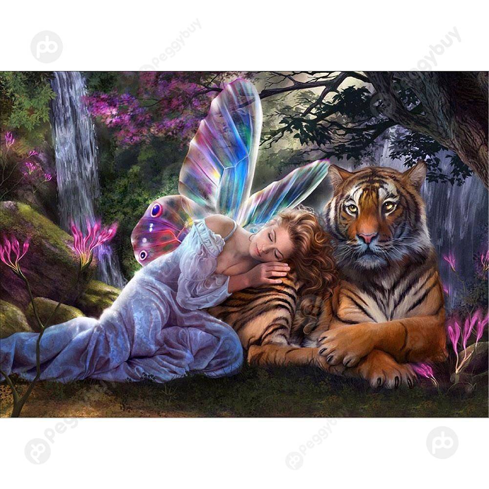 

40*30CM Round Drill Diamond Painting-Angel and Tiger, 501 Original