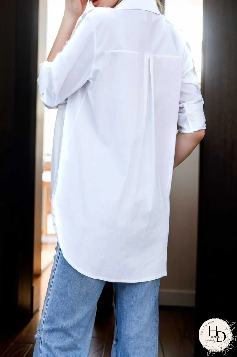 simple long sleeve v neck button blouses