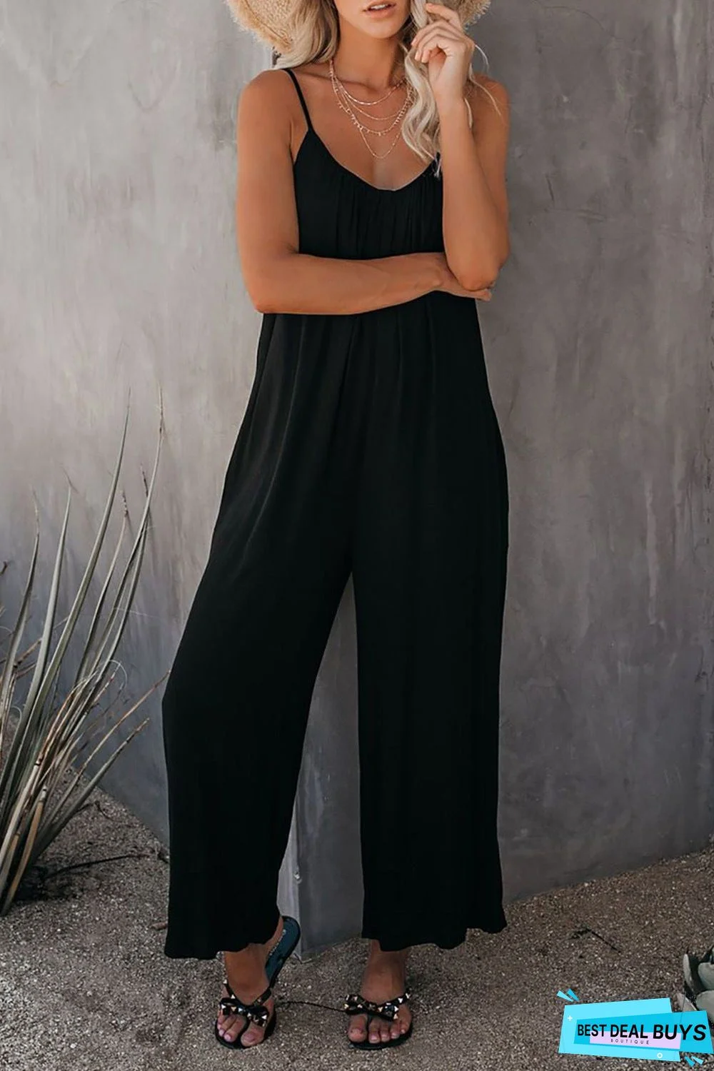 Strap Jumpsuit Women's New Solid Color Pocket Casual Jumpsuit