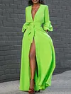 Split-Front Lace-Up Flared Sleeves Maxi Dresses