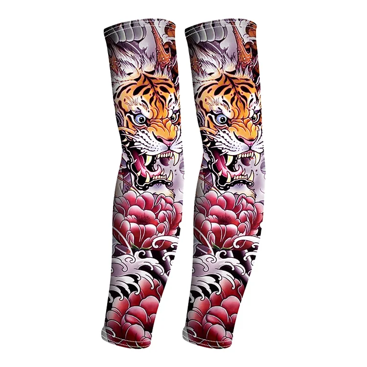 2 Pieces Tiger Flower Elastic Tattoo Sleeves Arm Soft Breathable