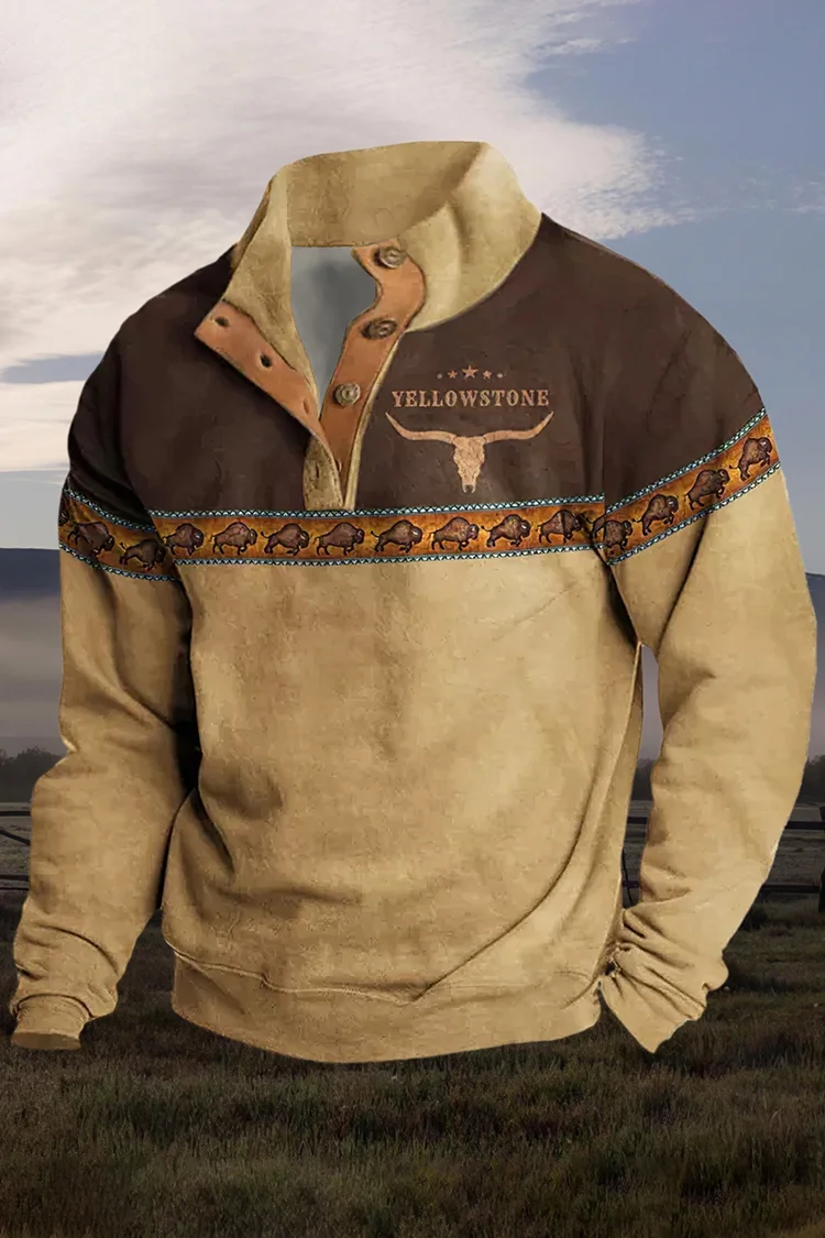 Tiboyz Western Stand Collar Retro Color Contrast Sweatshirt