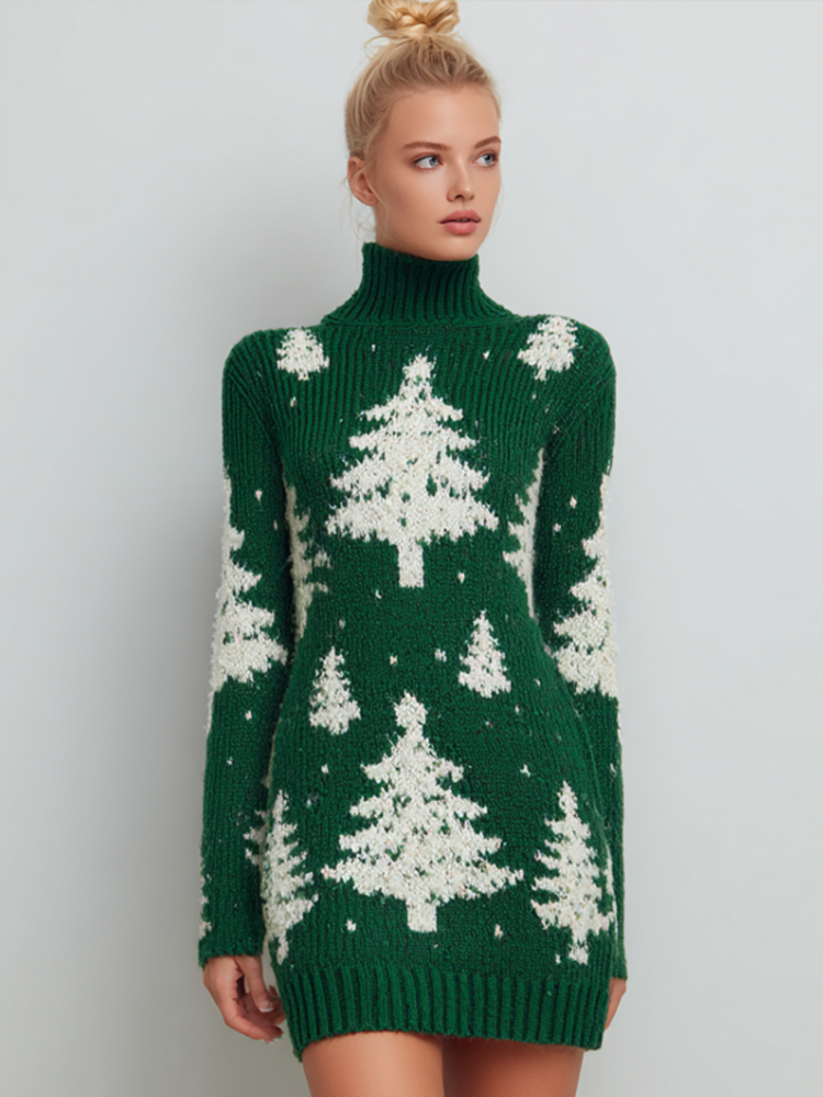 Women's Retro Christmas High Neck Tight-fitting Knitted Dress elevenforest