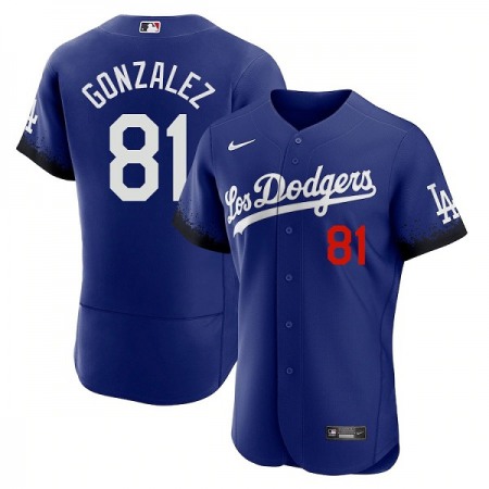 Men's Los Angeles Dodgers #81 Victor Gonzalez 2021 Royal City Connect Flex Base Stitched Baseball Jersey YUAJ
