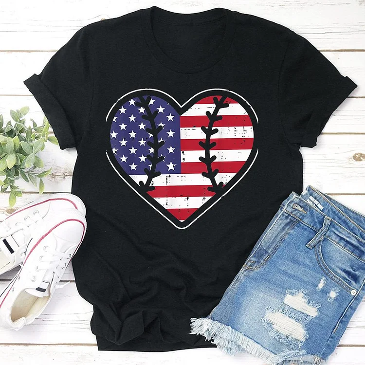 USA Flag Heart  T-shirt Tee - 02176-Annaletters