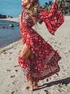 Hawaii Style Floral Printed Long Sleeves Maxi Dress