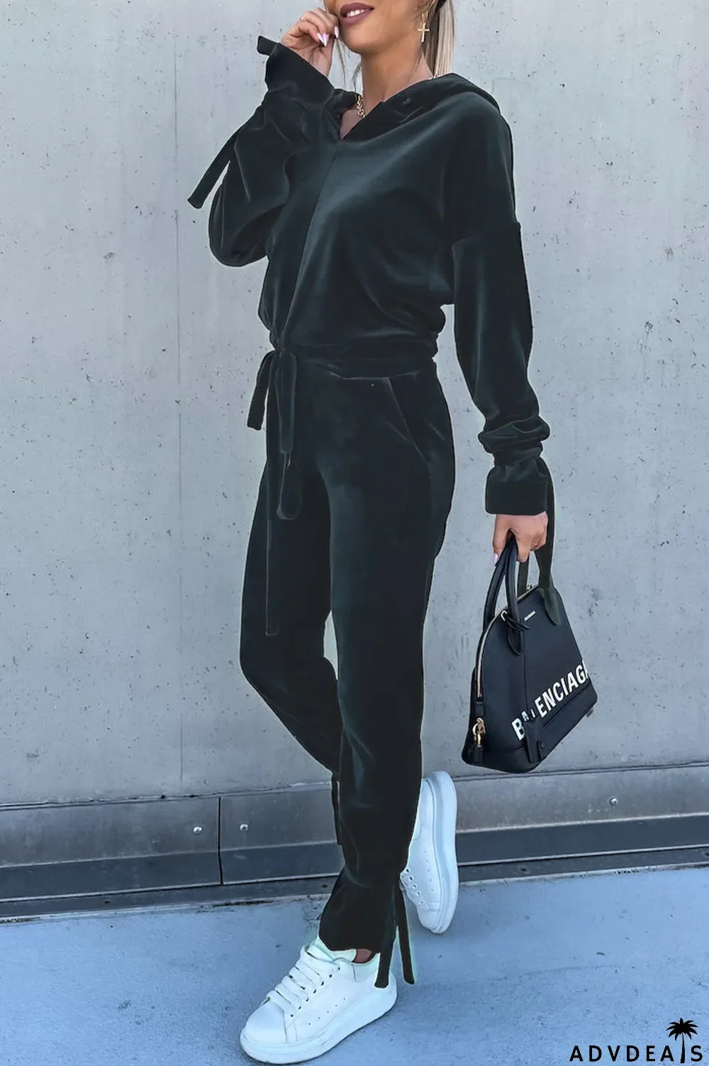 Casual Solid Pocket Hooded Collar Long Sleeve Two Pieces