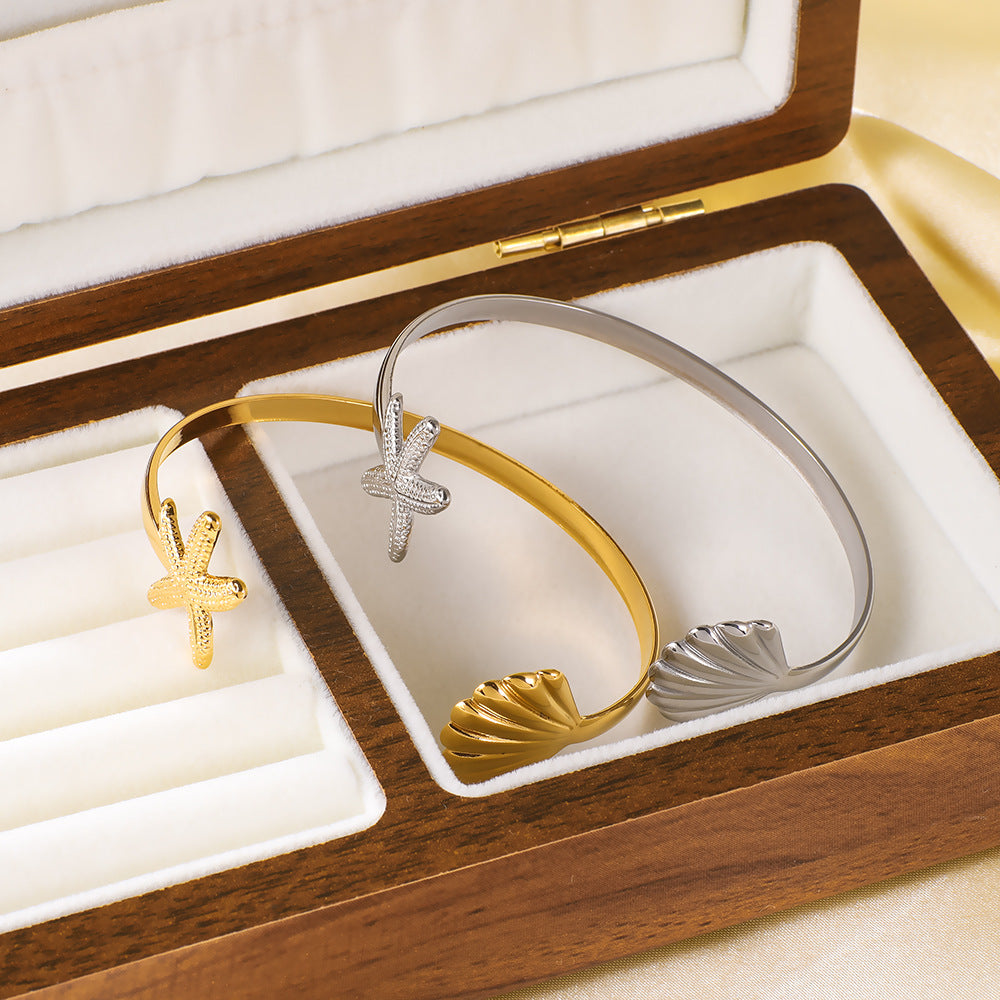 Versatile Ocean Element Starfish Scallop Opening Adjustable Fashion Stainless Steel Bracelet