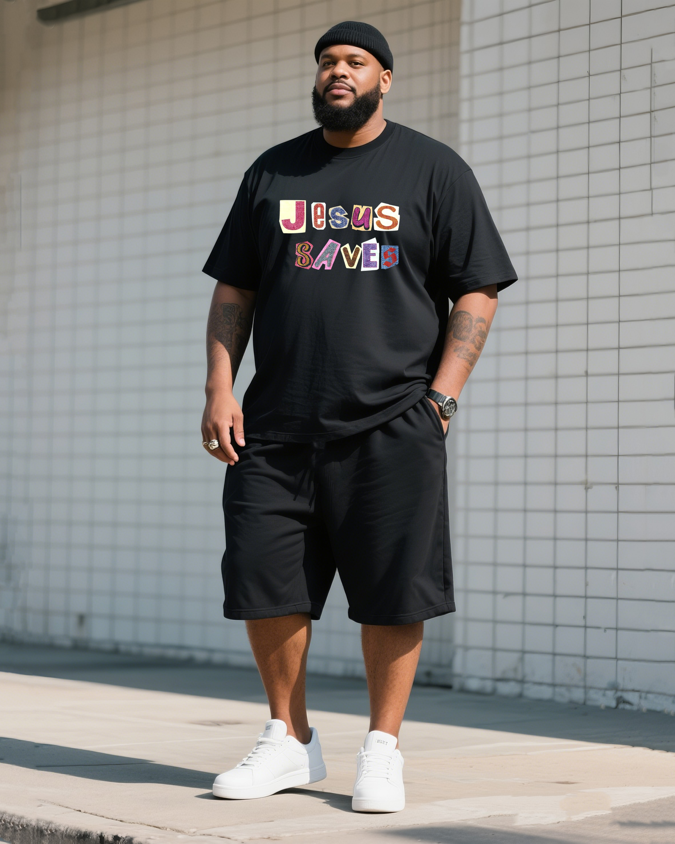 The Daily Leisure Of Big Men, My God, My King, I Want To Respect Your Printed Short-sleeved T-shirt, Shorts And Suit