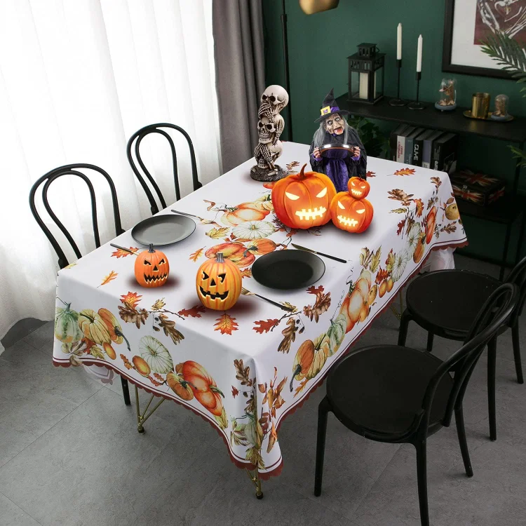 Thanksgiving Pumpkin Leaf Rectangle Tablecloth Kitchen Table Decoration Reusable Waterproof Tablecloth Holiday Party Decor