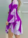 Vacation Leaf Printed V-Neck Batwing Sleeves Mini Dress