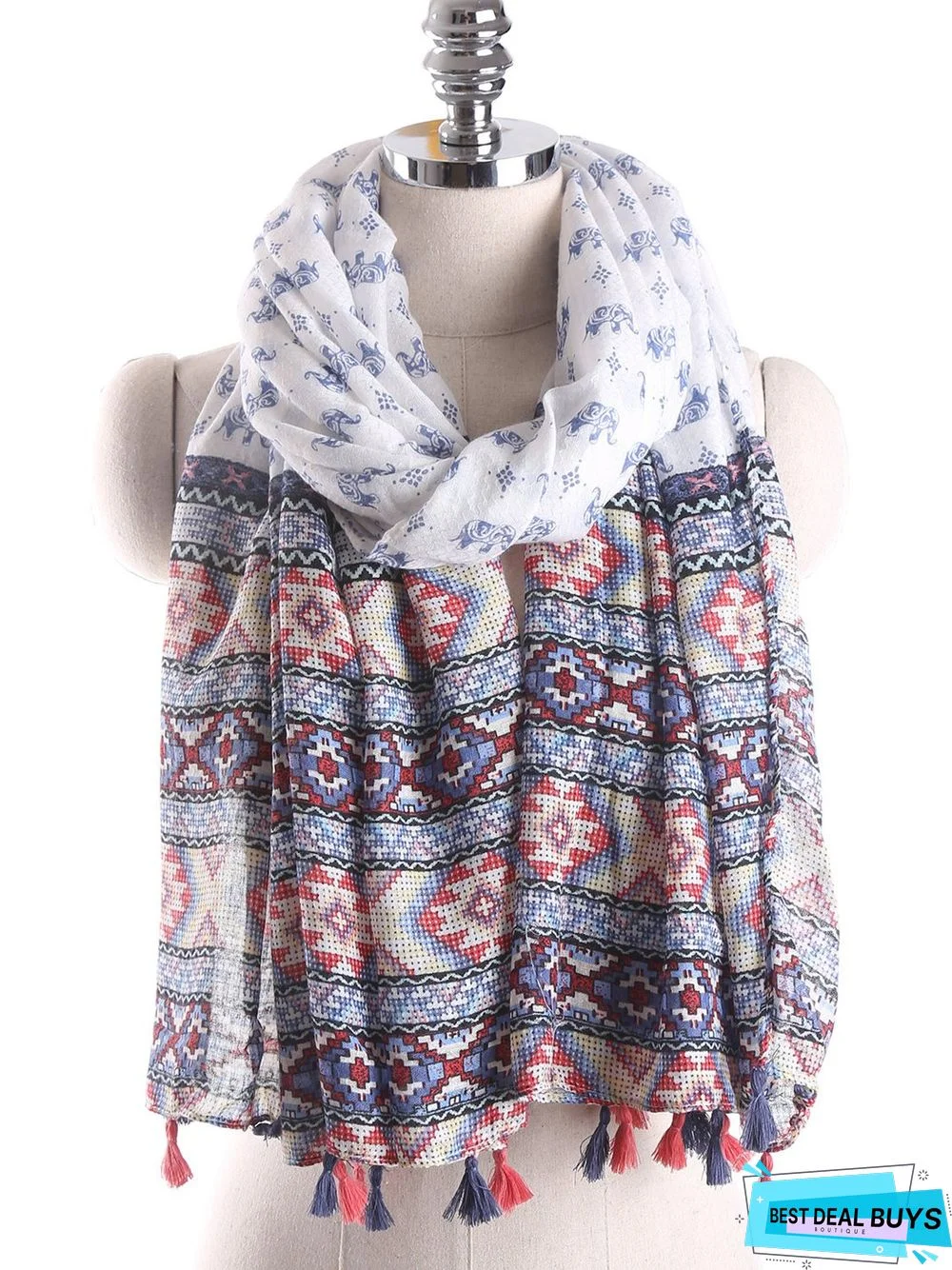 Vintage Ethnic Pattern Tassel Scarf Daily Commuter Vacation Accessory