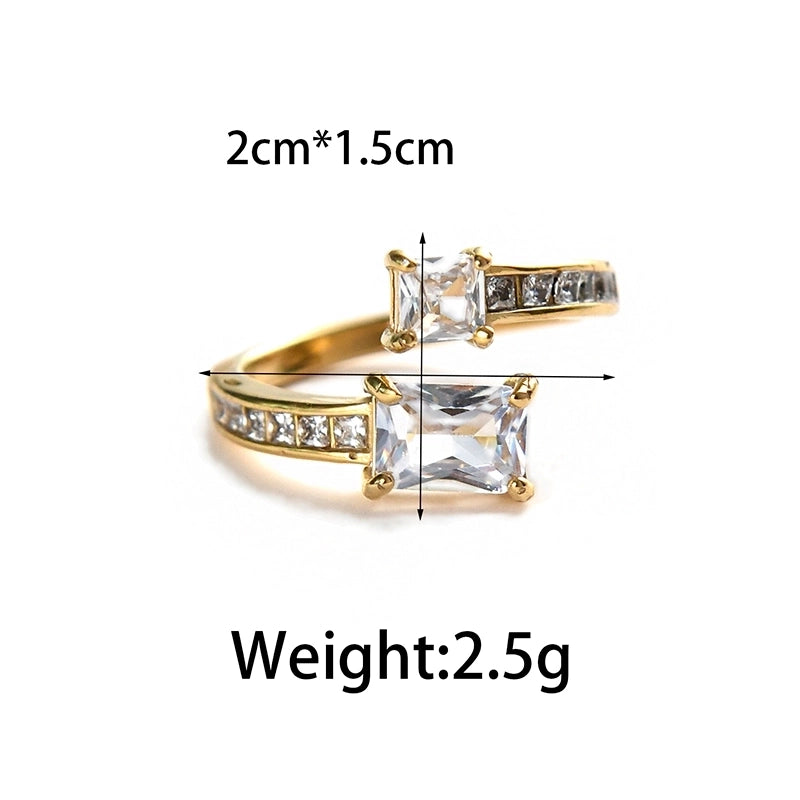 Elegant Sweet Korean Style Bow Knot 304 Stainless Steel Natural Stone Zircon 14K Gold Plated Plating Hollow Out Stainless Steel Rings