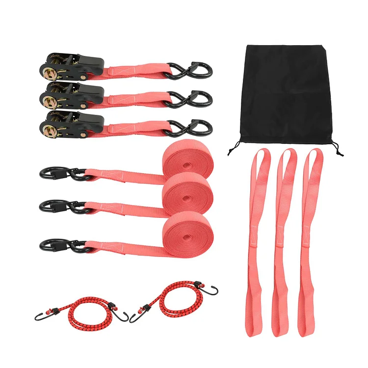 SEBLAFF 4Pack 15 FT 2200 LB Break Strength Red Heavy Duty Ratchet Tie Down Straps with Lock S Hooks Soft Loop 2 Bungee Cords 4 Soft Loops and Storage Bag Replacement for Moving Appliances Motorcycle