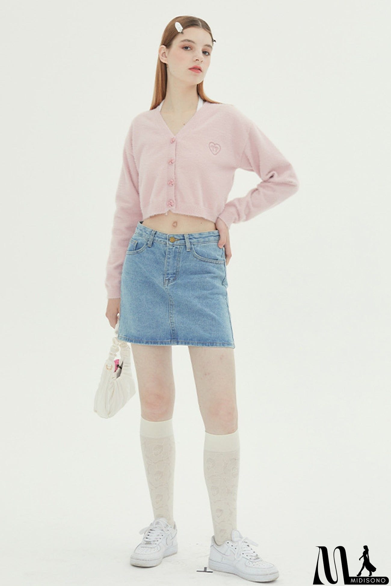 MidiSono - V Neck Solid Color Cardigan