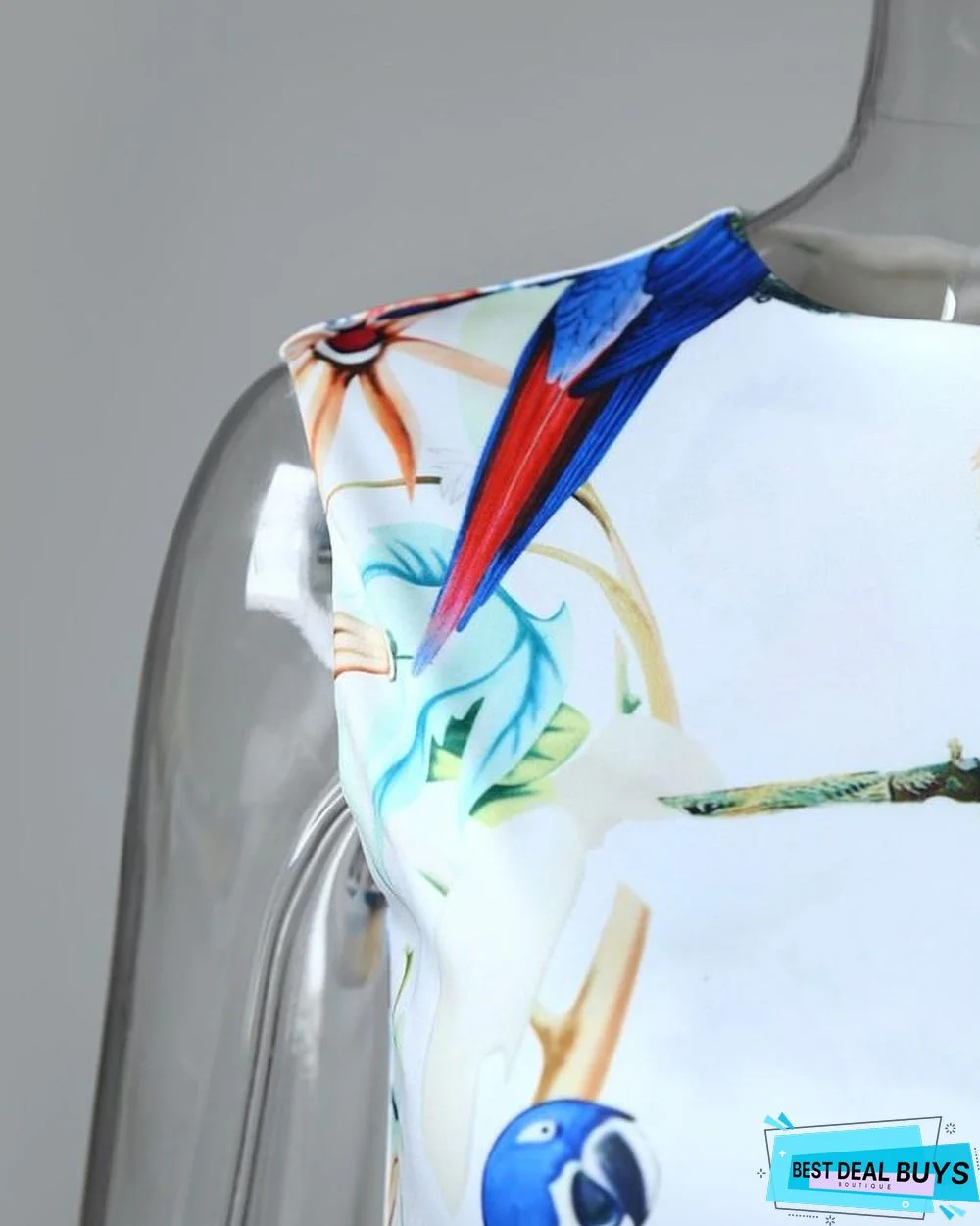 Sleeveless Bird Print Casual Dress