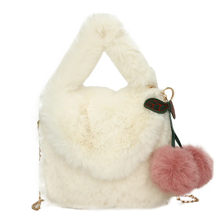 Winter Crossbody Bags Fluffy Fur Chain Small Women Flap Shoulder Handbag (White)