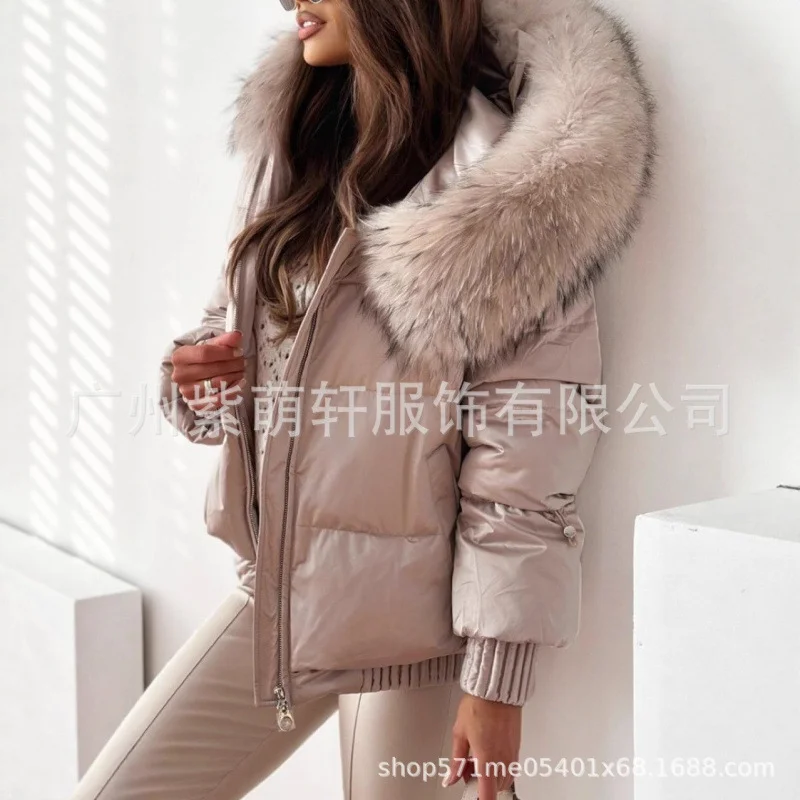 Nigikala Nigikala B7K Explosion Winter Cotton Clothes Women's Winter New Large Wool Collar Cotton Clothes Simple Thick To Keep Warm Outside