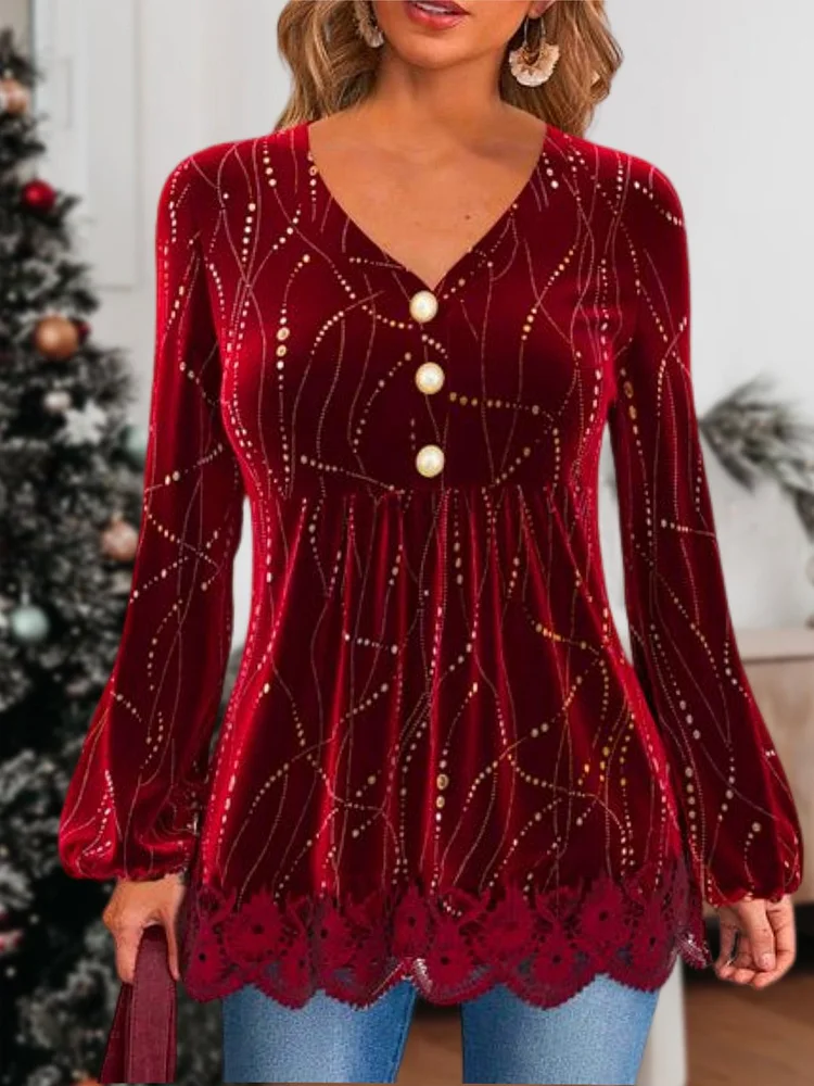 Christmas V Neck Loose Urban Tops